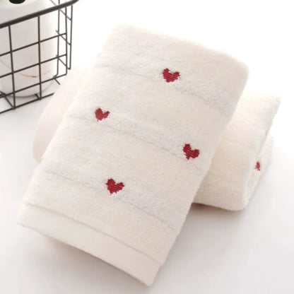 Quick-Dry Cotton Face Towels Heart Pattern Set 1-2pcs Absorbent