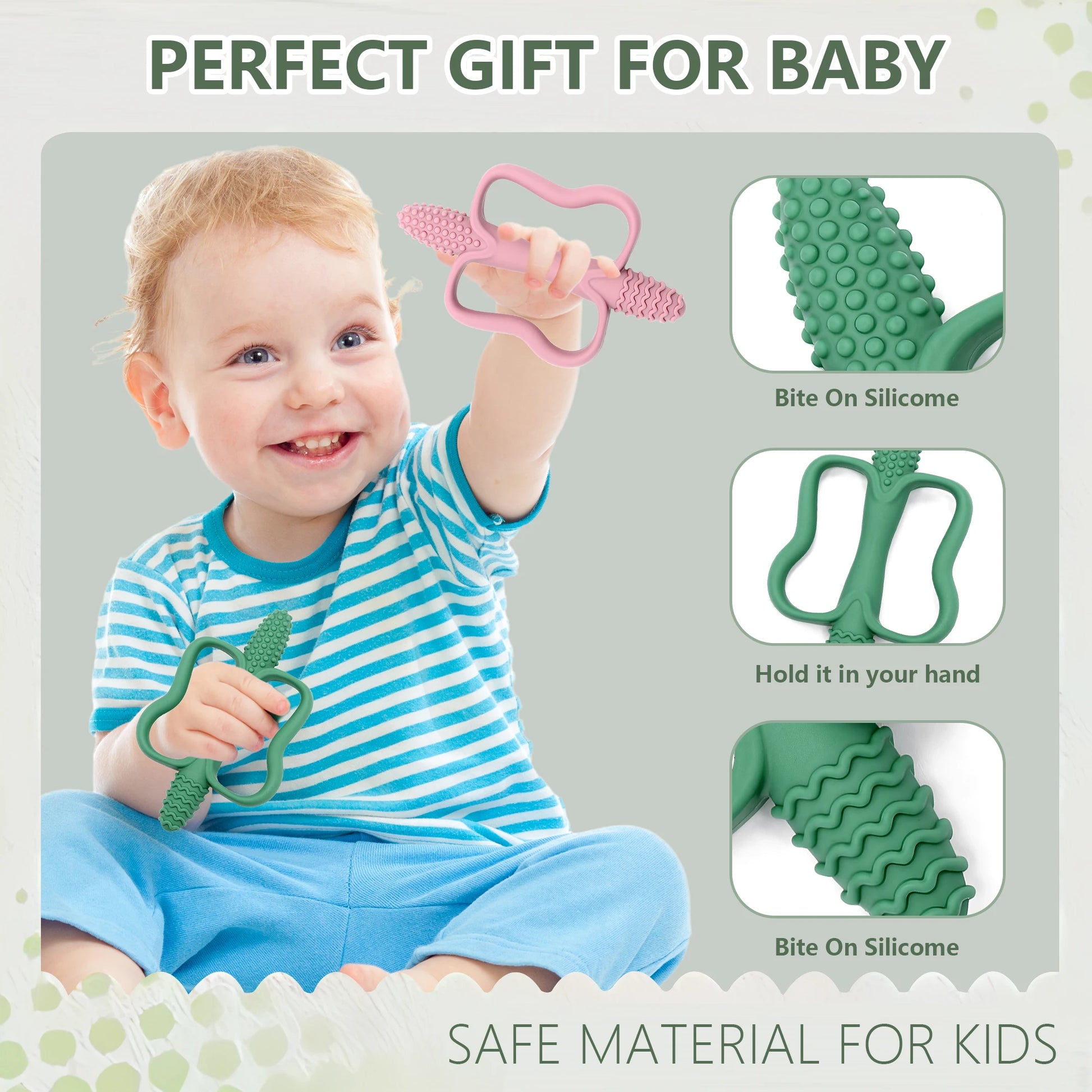 Food Grade Silicone Baby Teething Toys Easy Grip 0-6-12 Months