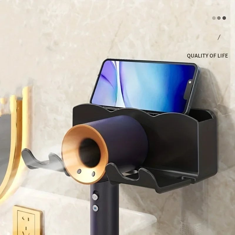 Non-Perforated Wall Mount Hair Dryer Holder - Bathroom Storage Rack