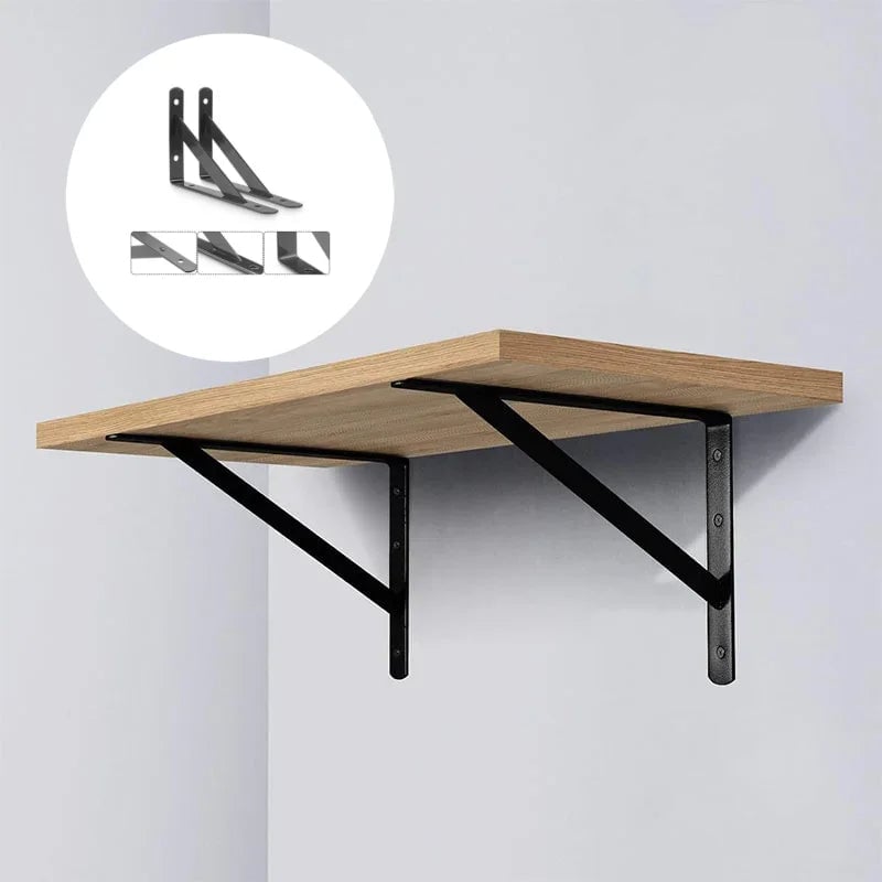 2/6PCS Heavy Duty Black Steel Floating Shelf Tripod Brackets Wall Mount