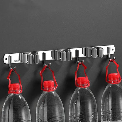 Stainless Steel Wall-Mounted Mop Rack - Hole-Free Storage Clip