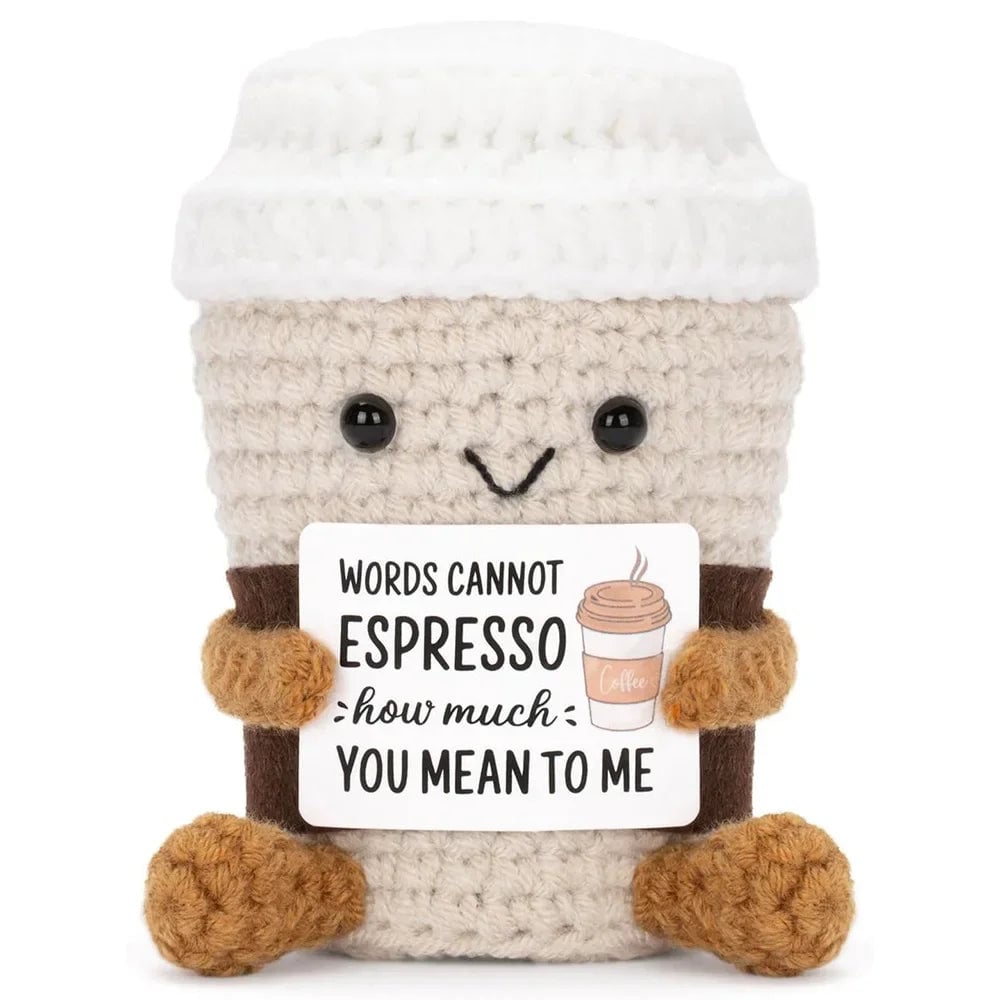 Handmade Crochet Coffee Emotional Support Doll Desktop Ornament Gift