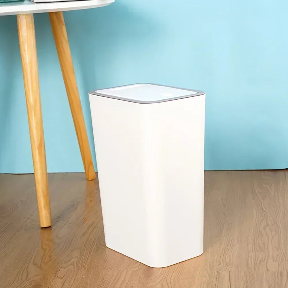 10L Press Top Lid Bathroom Trash Can - Space Saving Plastic Wastebasket