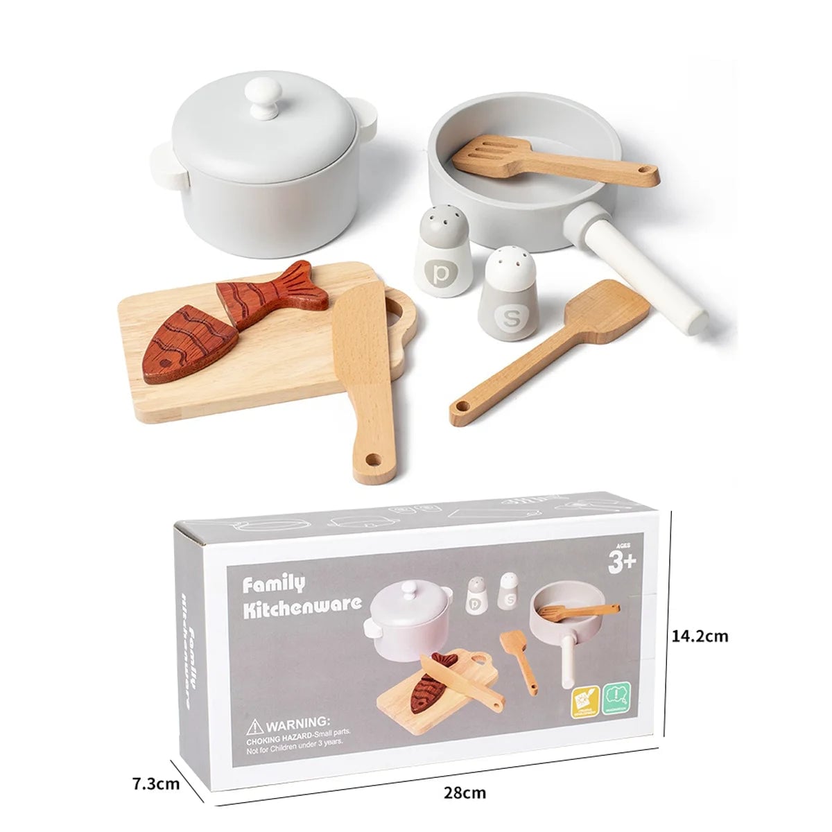 Wooden Kitchen Play Set - Chef Role Play Toys with Pots Pans & Food