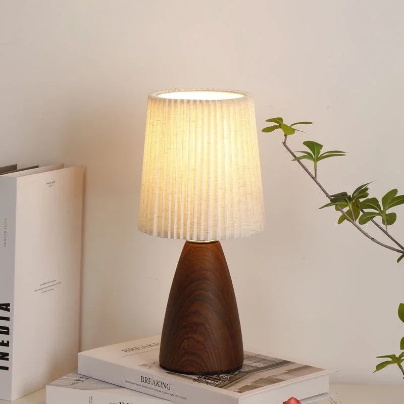 LED Table Lamp Retro Fabric Pleated USB Study Bedroom Desk Light