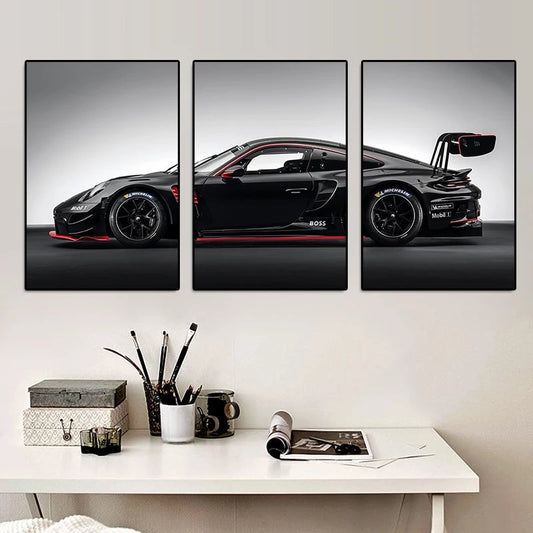 3Pcs Vintage Industrial GT3RS Canvas Wall Art Print Set Home Decor