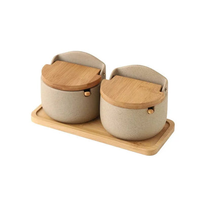 Japanese Ceramic Spice Jar with Bamboo Lid & Spoon - Kitchen Storage
