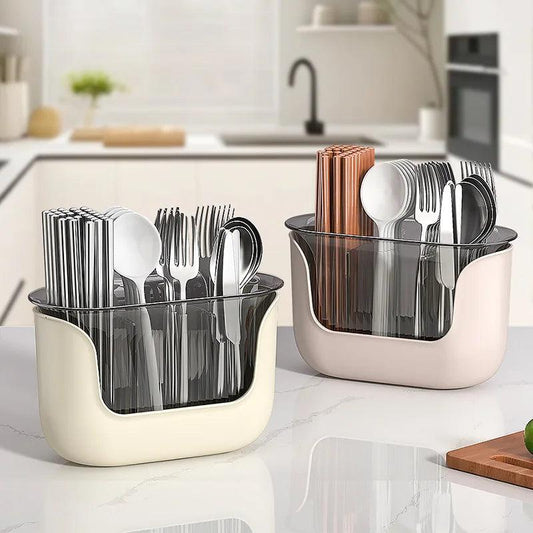 3-Compartment Kitchen Cutlery Holder with Drain - Flatware Organizer