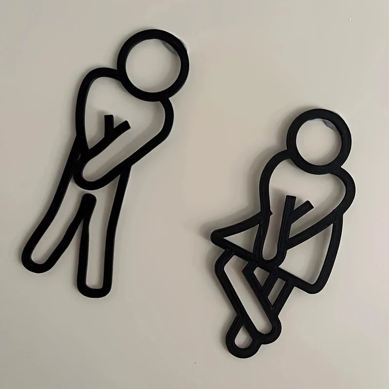 Creative 2D Flat Restroom Door Signs - Funny Bathroom Wall Stickers