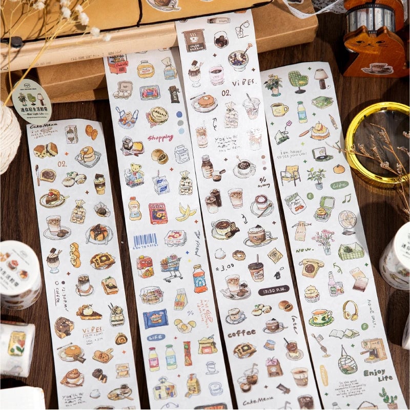 200cm Coffee Bread Cafe Masking Tape Roll - Decorative Stickers