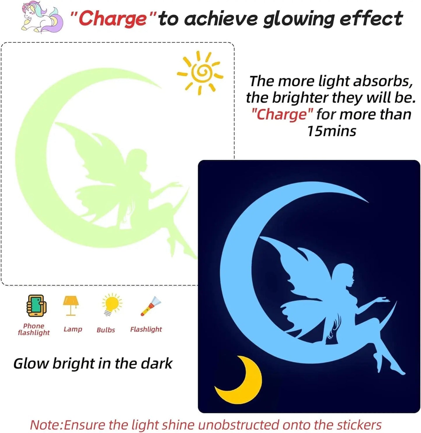 Glow In Dark Unicorn Wall Decals - Removable Kids Room Stickers