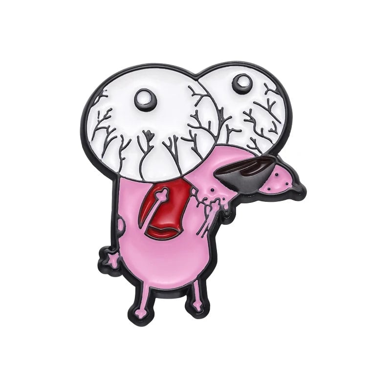 Courage Cowardly Dog Pink Enamel Brooch Pin - Kids Lapel Badge