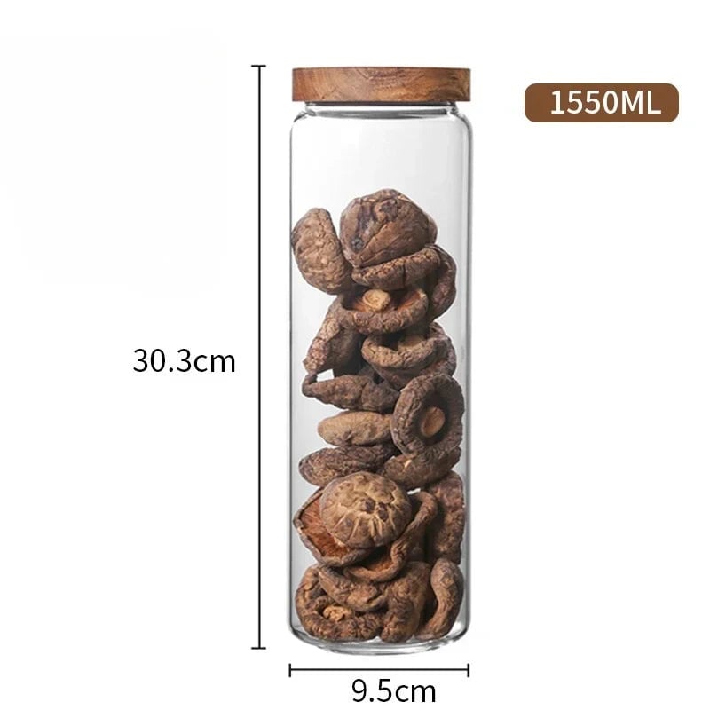 Glass Airtight Canister Wood Lid Kitchen Storage Jar Food Container
