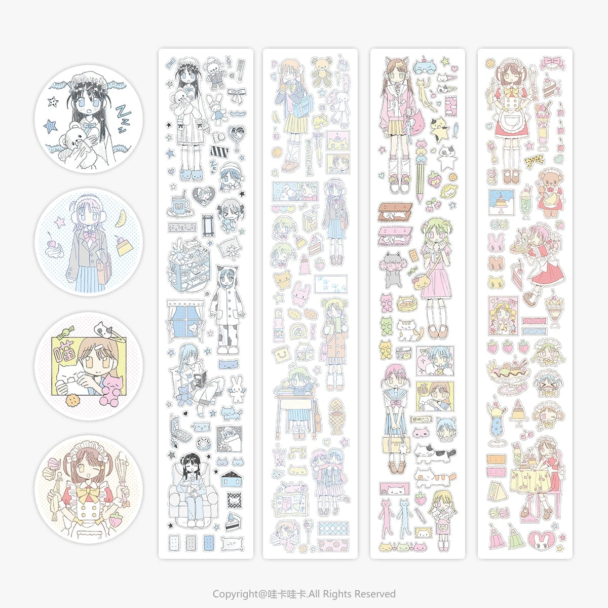 Kawaii Character Washi Tape Stickers - Decorative Craft Tape Roll