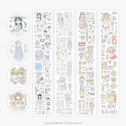 Kawaii Character Washi Tape Stickers - Decorative Craft Tape Roll