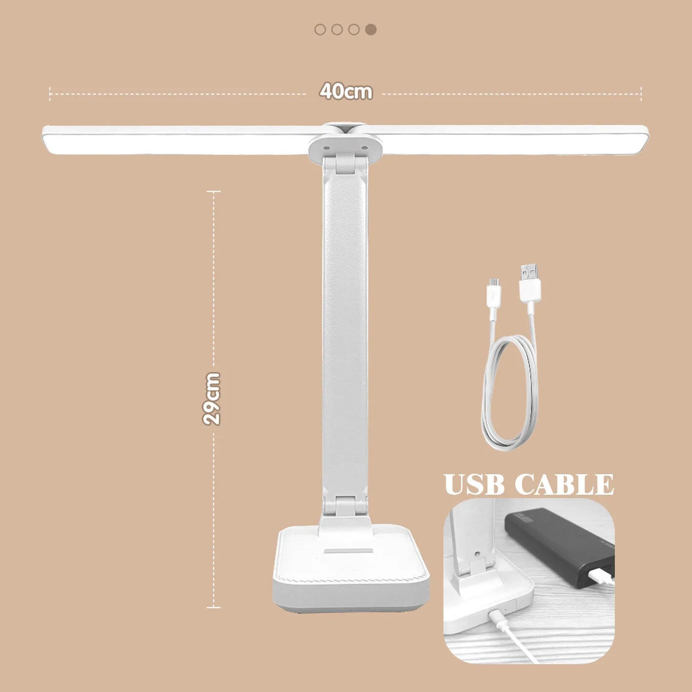 LED Desk Lamp 3-Level Dimmable Touch Control USB Rechargeable Foldable