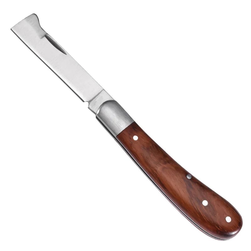 Folding Grafting Knife with Wooden Handle - Pruning Tool for Trees