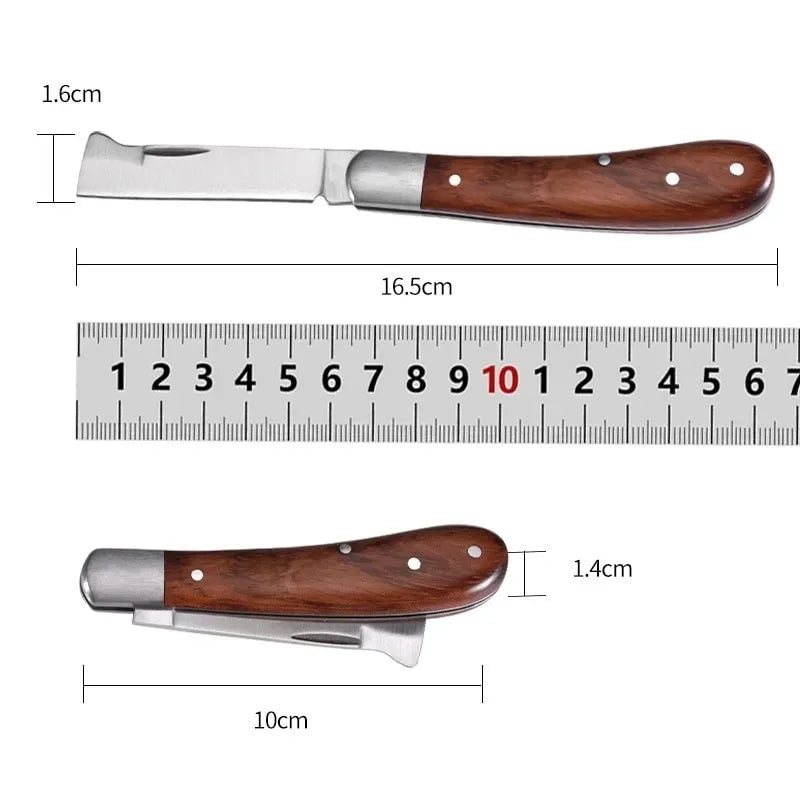 Folding Grafting Knife with Wooden Handle - Pruning Tool for Trees