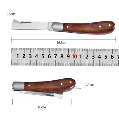 Folding Grafting Knife with Wooden Handle - Pruning Tool for Trees