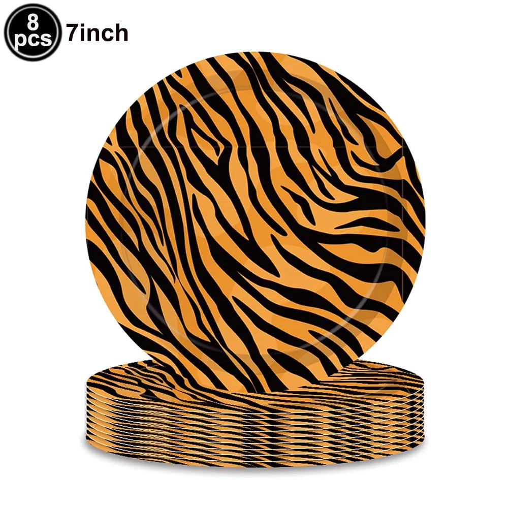 Jungle Animal Print Disposable Paper Plates Safari Party 8-Pack