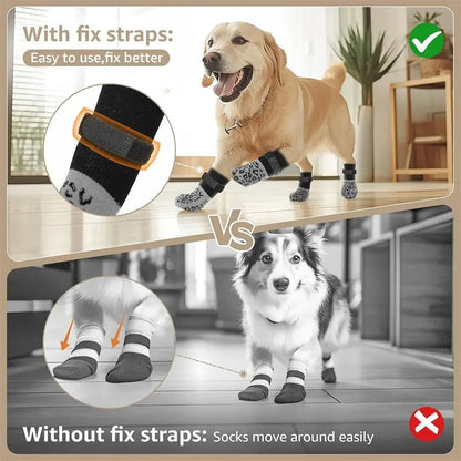 4-Pack Anti-Slip Dog Socks Double Layer Paw Protection Hard Floors