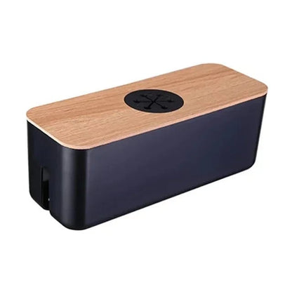 Wooden Cable Storage Box Power Strip Organizer Wire Management Case