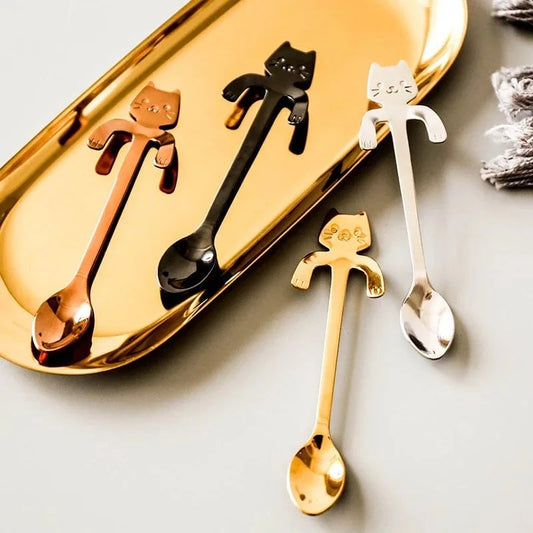 4pc Stainless Steel Mini Cat Kitten Coffee Tea Dessert Spoons Set