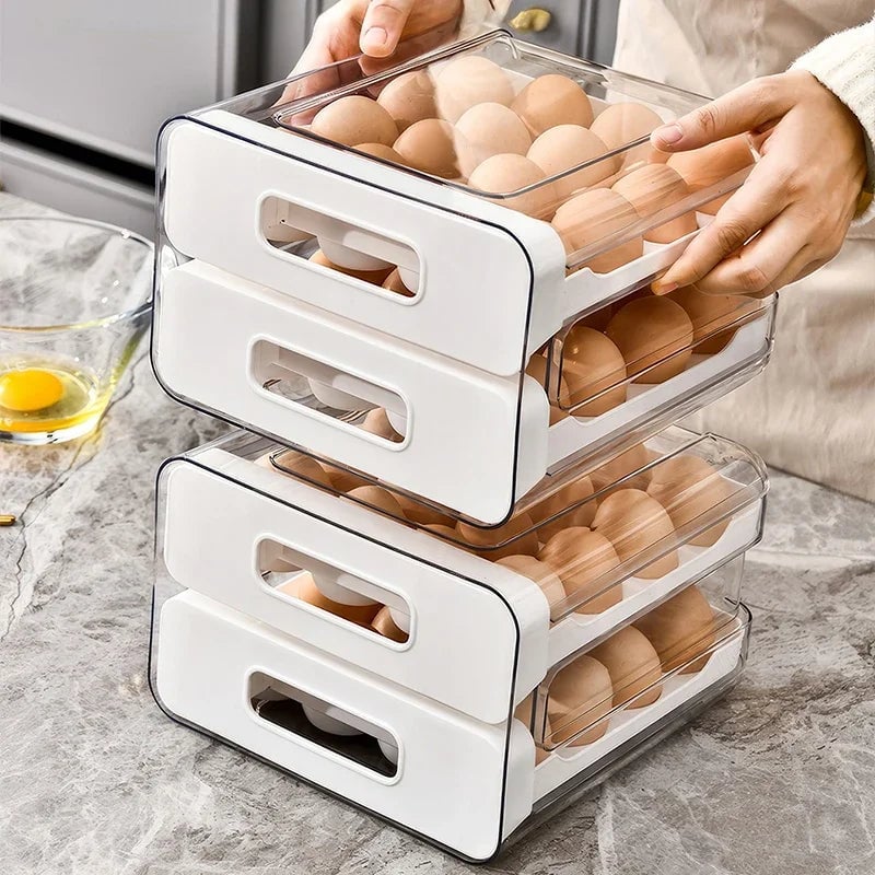 32-Compartment Drawer Style Refrigerator Egg Storage Organizer Box