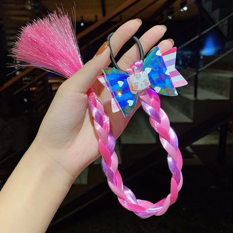Girls Cartoon Bow Butterfly Braid Headband Ponytail Holder Set