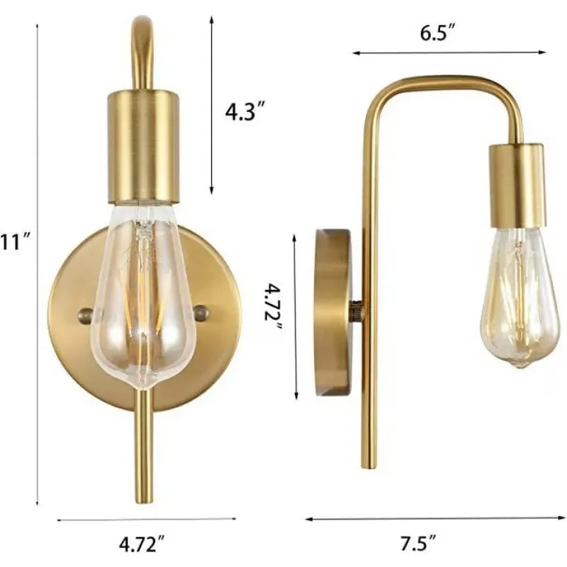 Retro Gold Black Metal Wall Lamp - Vintage Bedside Mirror Light