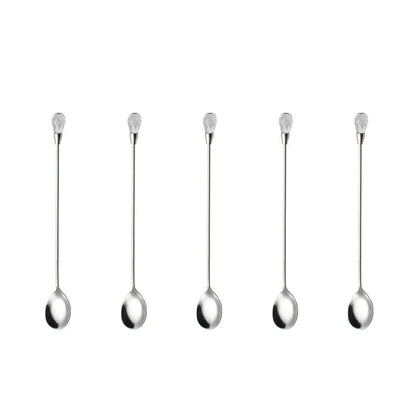 5pcs Diamond Crystal Handle Stainless Steel Teaspoons Stirring Set