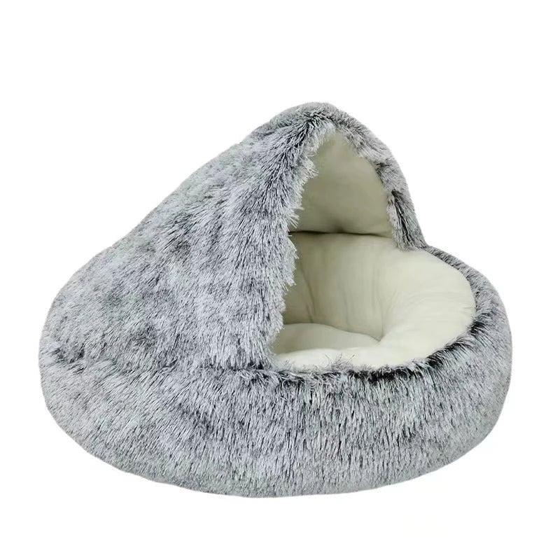Round Plush Pet Cave Bed - Warm Sleeping Nest for Cats & Dogs