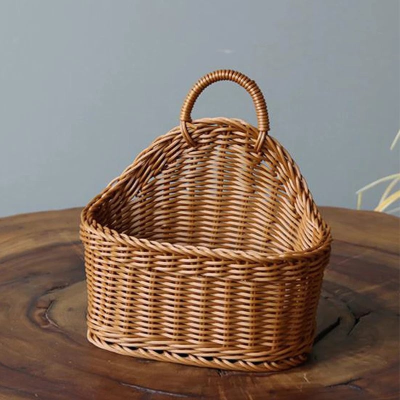 Wall Mounted Rattan Plastic Fruit Vegetable Storage Basket Hanging