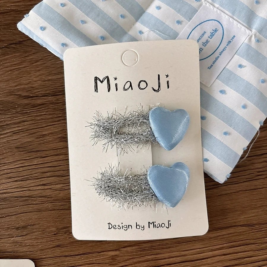 Silver PU Leather Hair Clips - Korean Style Snap Clips for Girls