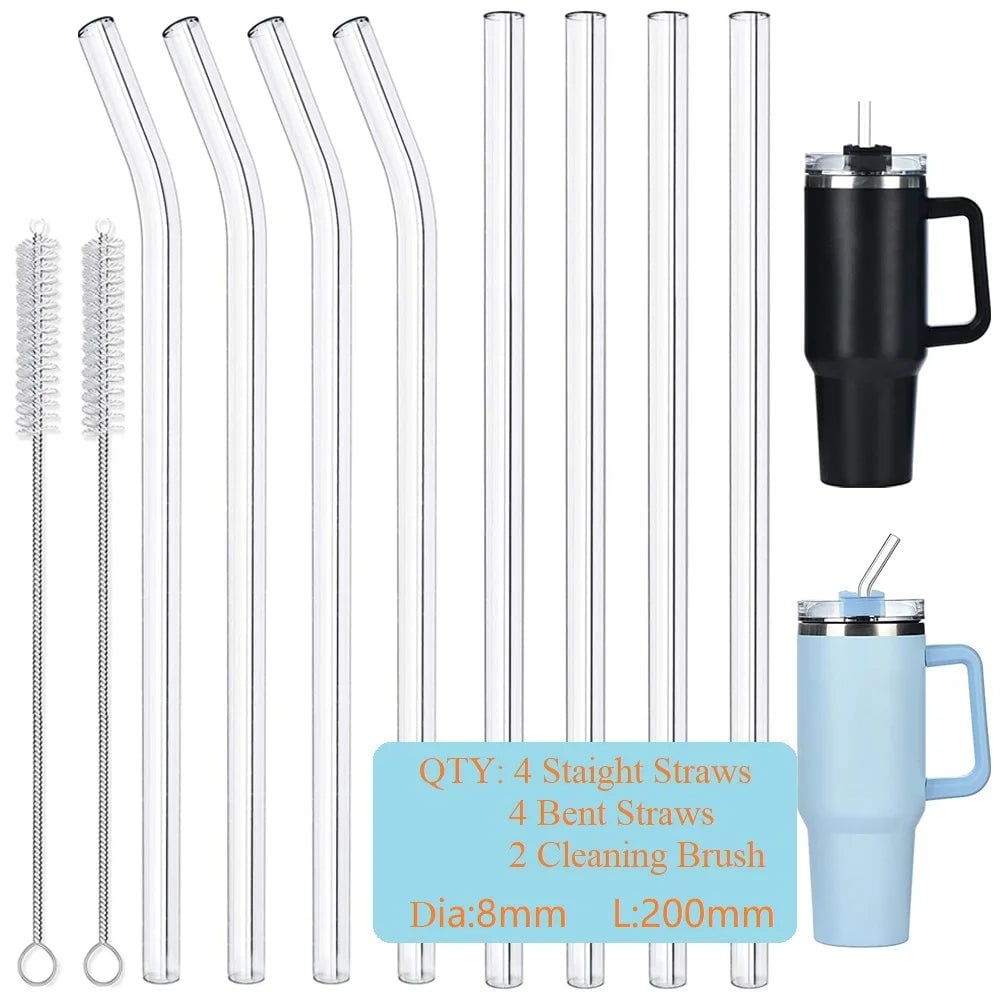 Clear Glass Straws 8" 12" Reusable Dishwasher Safe Stanley Tumbler