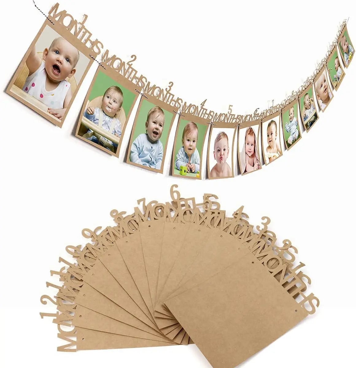 Baby First Birthday Banner Kraft Paper Growth Record 1-12 Month Photo