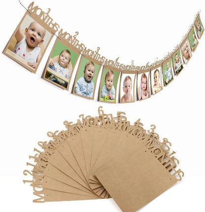Baby First Birthday Banner Kraft Paper Growth Record 1-12 Month Photo