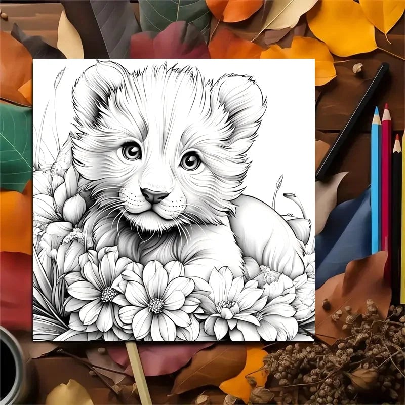 Adult Coloring Book Animals Cats Flowers Therapeutic Art Therapy