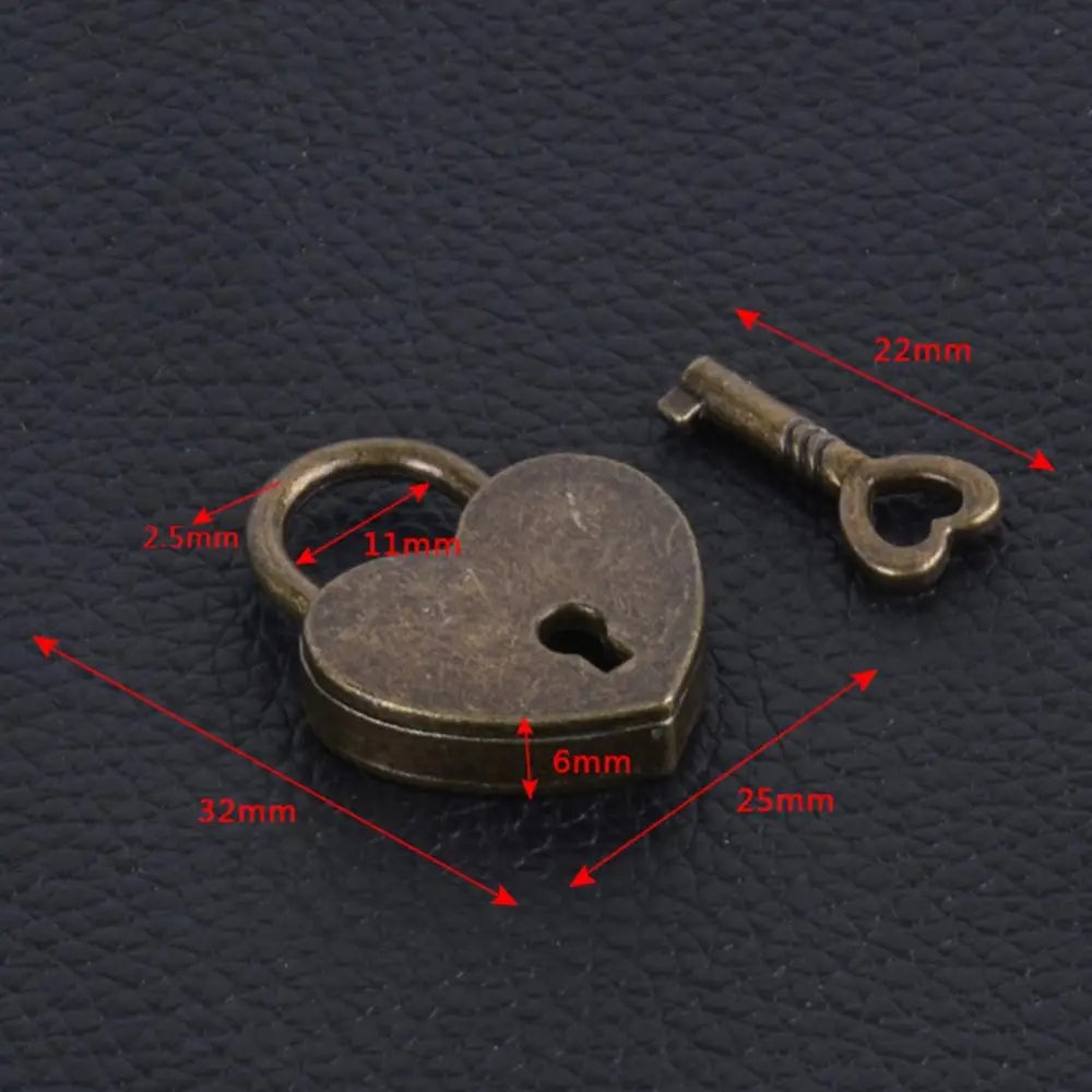 Heart Shape Mini Padlock Luggage Lock with Key - Vintage Style