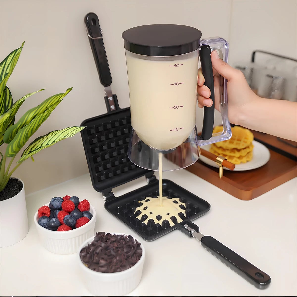 Handheld Batter Dispenser Measuring Cup with Funnel - Cake Mix Tool