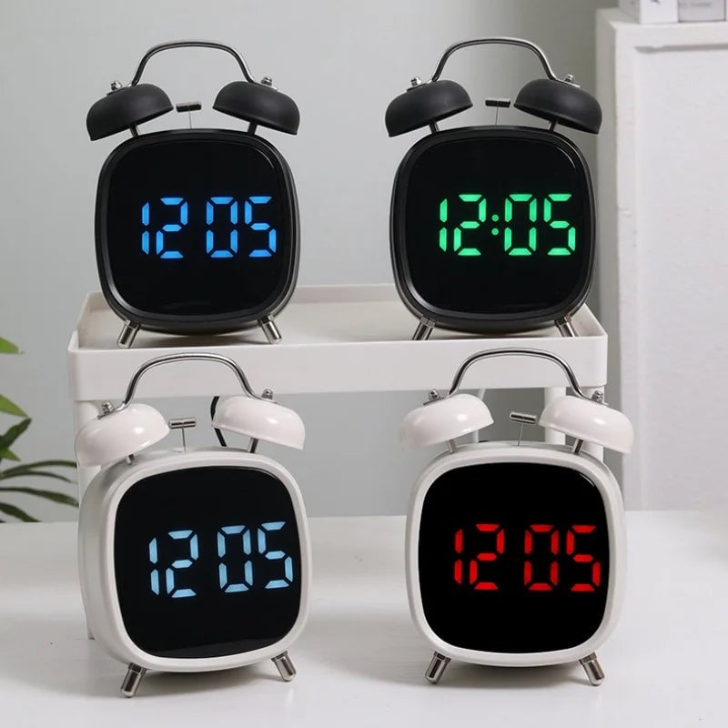Voice Control Digital Alarm Clock Super Loud Double Bell Heavy Sleeper