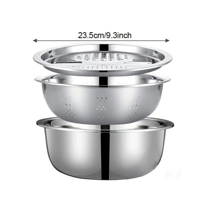3PC Stainless Steel Kitchen Set Grinder Strainer Bowl Combo Drain