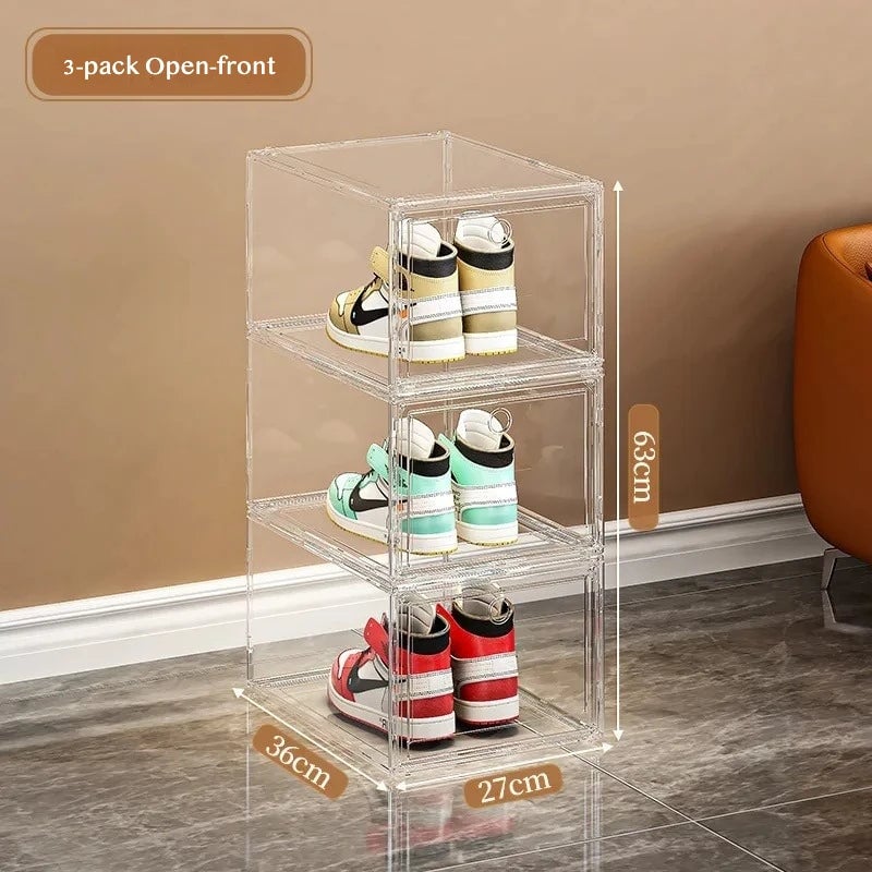 Clear Acrylic Shoe Storage Box Magnetic Flip Lid Stackable Organizer