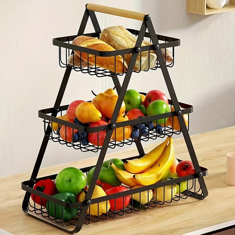 3-Tier Wire Mesh Fruit Storage Basket - Portable Kitchen Organizer