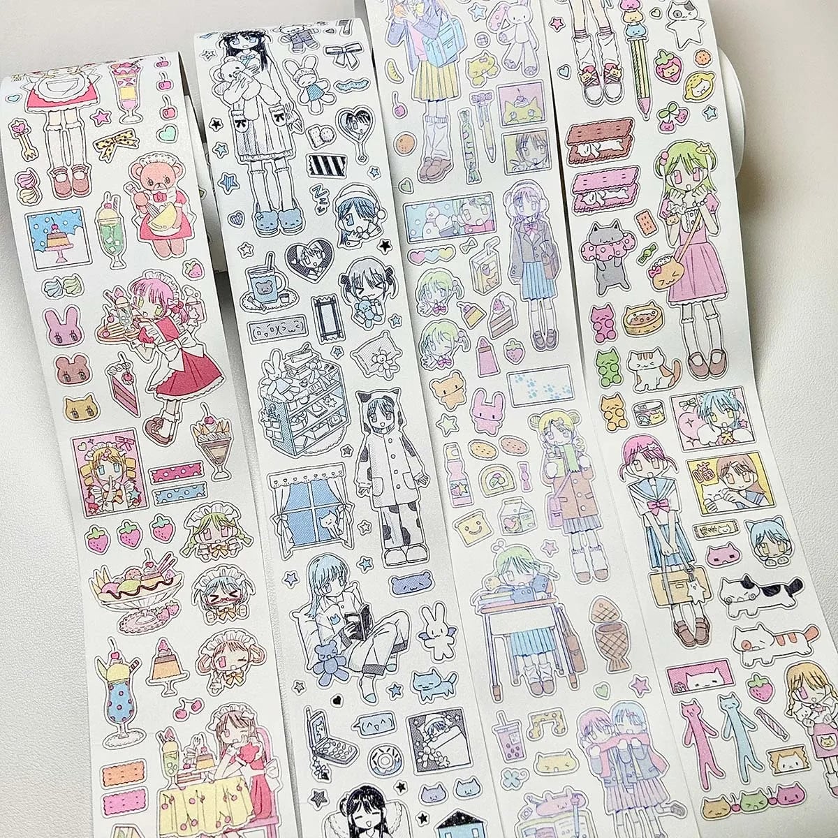Kawaii Character Washi Tape Stickers - Decorative Craft Tape Roll