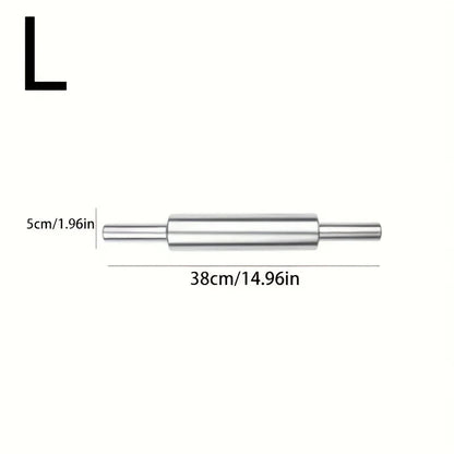 Heavy-Duty Stainless Steel Rolling Pin Anti-Slip Handle Baking