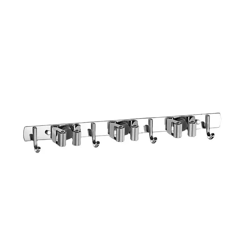 Stainless Steel Wall-Mounted Mop Rack - Hole-Free Storage Clip