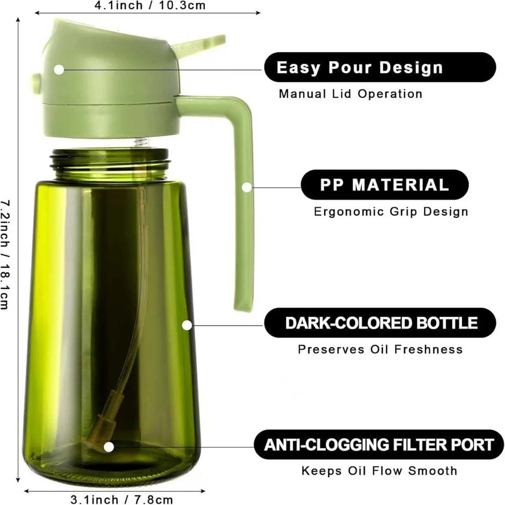 470ml Glass Oil Sprayer - 2-in-1 Olive Oil Dispenser & Spray Bottle