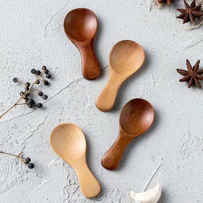 4Pcs Mini Wooden Spoons - Small Kitchen Spice Coffee Tea Scoop Set