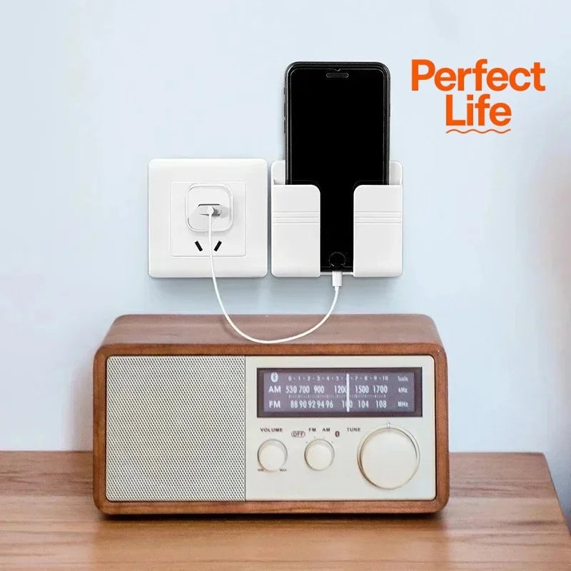 Wall Mounted Phone Holder Organizer with Remote Control Storage Dock